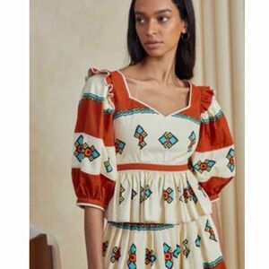 Hunter Bell Geometric Print Top in Cream and Orange